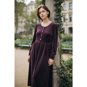 Vintage 90s Purple Velvet Burnout Maxi Dress 1X Long Sleeve Whimsigoth Romantic